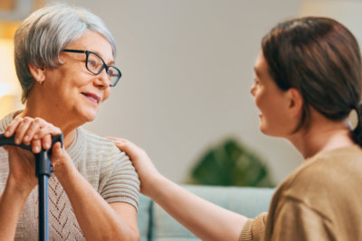caregiver talking to her client