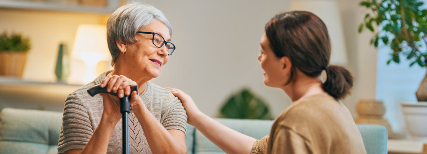 caregiver talking to her client
